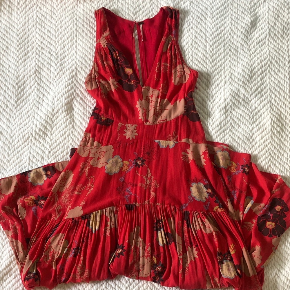Free People Red Floral V-Neck Maxi Dress